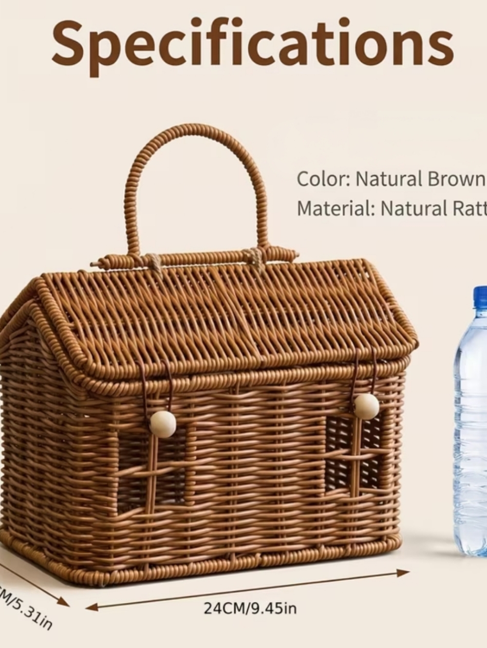 Adorable Rattan picnic/gift/handbag basket. 7" x 9" x 5" - Picture 5 of 7